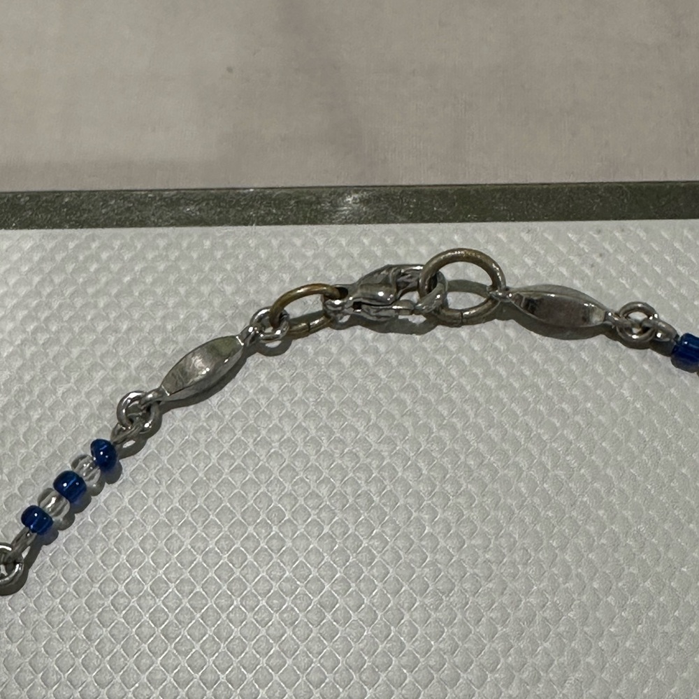 Vintage late 90s handmade silver plated and blue beaded necklace choker - Picture 6 of 6